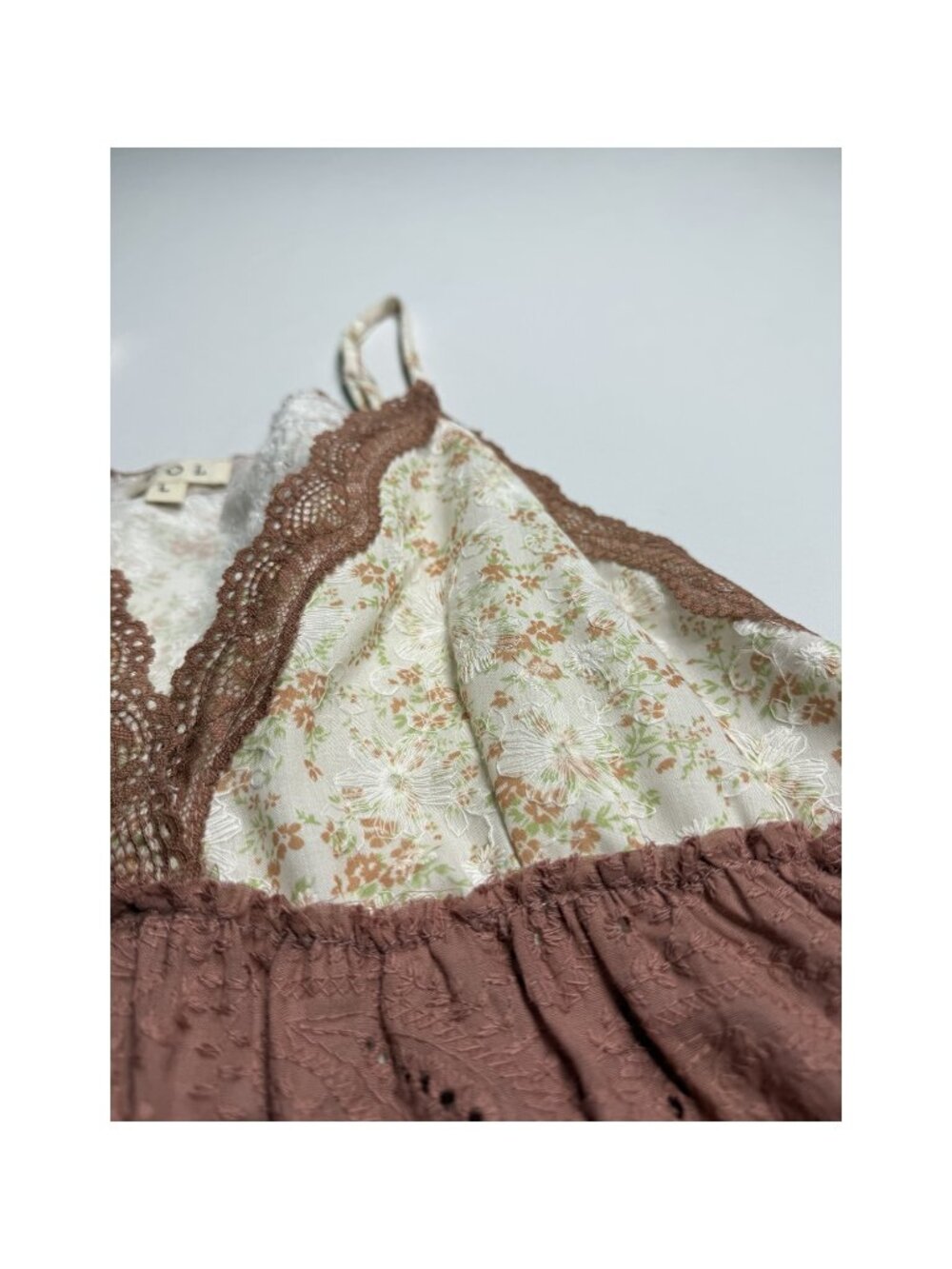 POL UWT545A Floral Eyelet Lace Babydoll Cami Top Mauve L NWOT - Picture 5 of 8